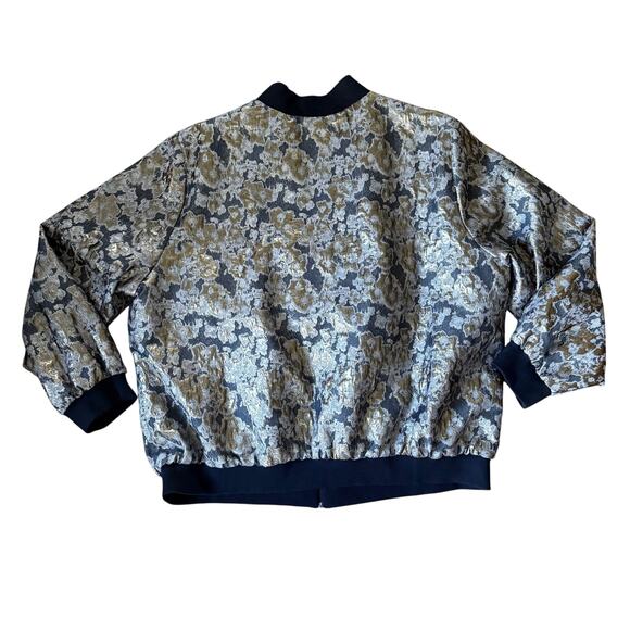 Vince Camuto Women Plus Size Metallic Bomber Jacket 3X Gold Black Floral Brocade - Picture 2 of 7